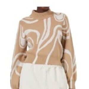 French Connection Maryssa Jacquard Sweater Camel Medium NWT